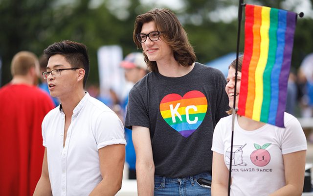 Young people at a gay pride parade.